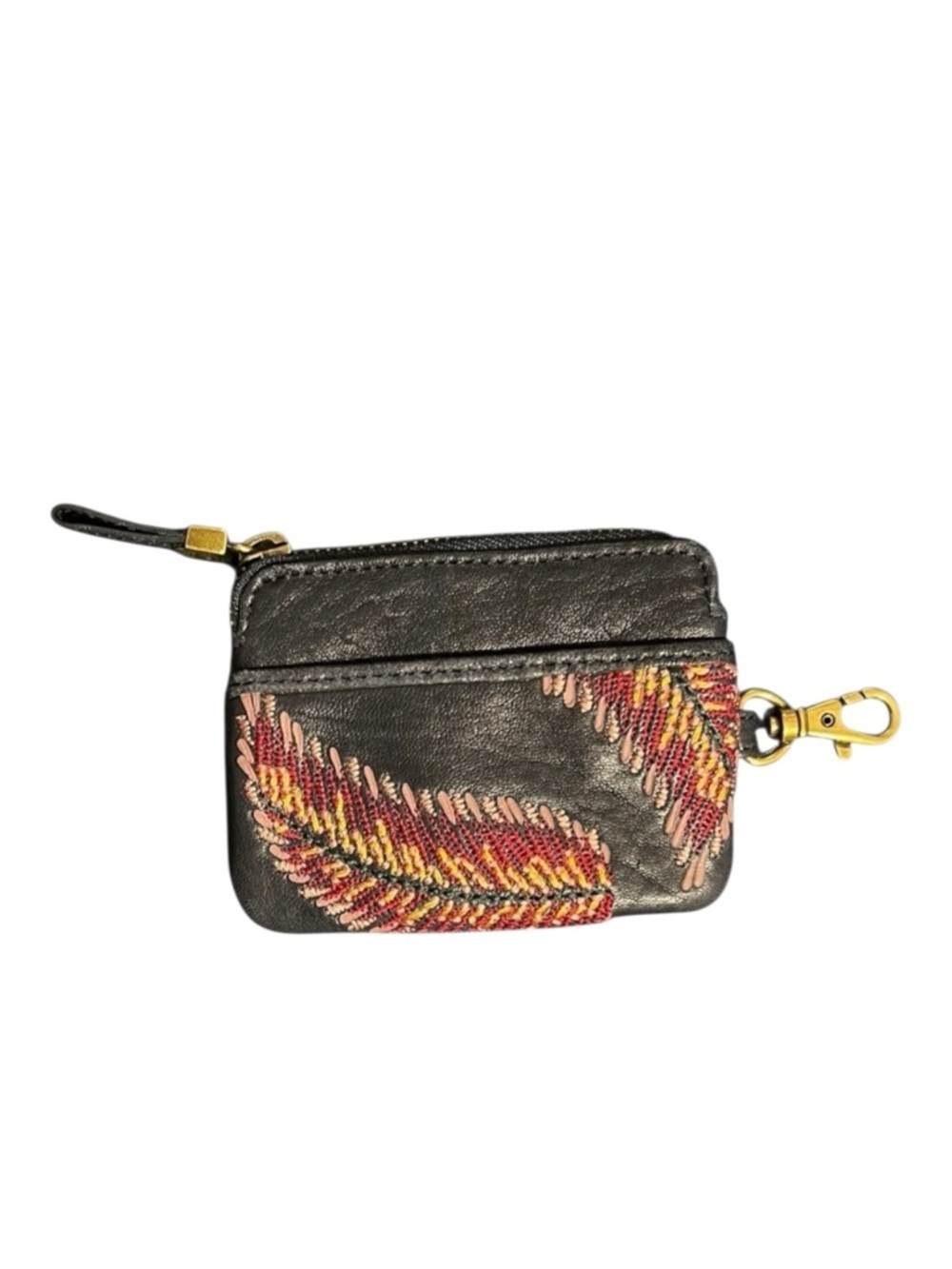 Fossil Leather Embroidered Key-Clip Wallet – Navy